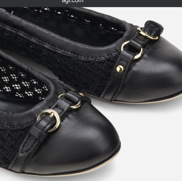 Leather AGL flats made is Italy, fabric inserts with a semi-transparent weave - Picture 1 of 10